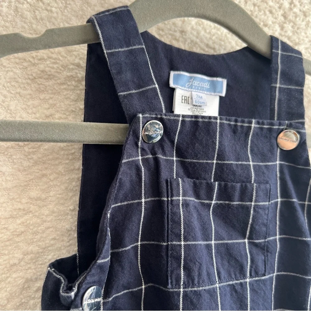 Jacadi‎ Paris One Piece Infant Blue Grid Romper 100% Cotton Size 3 Months